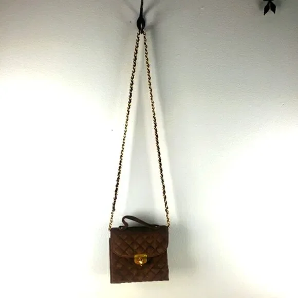 OS International Vintage Womens Quilted Suede Mini Crossbody Purse - Picture 3 of 12